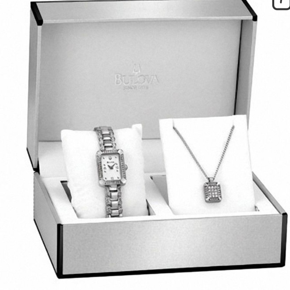 Ladies' Bulova Crystal Accent Watch and Pendant Set